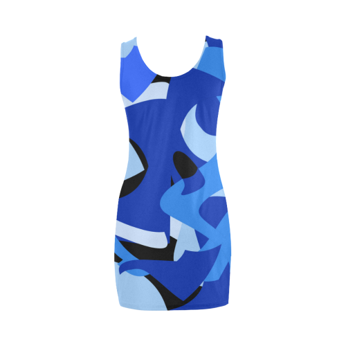 A201 Abstract Shades of Blue and Black Medea Vest Dress (Model D06)