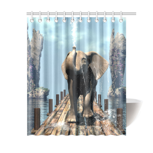 Elephant on a jetty Shower Curtain 60"x72"