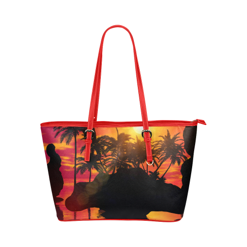 Wonderful sunset Leather Tote Bag/Small (Model 1651)