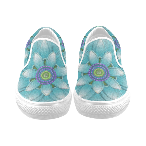 Turquoise Lotus Women's Unusual Slip-on Canvas Shoes (Model 019)