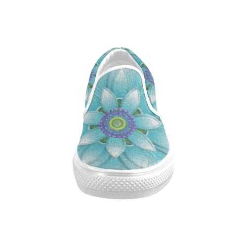 Turquoise Lotus Women's Unusual Slip-on Canvas Shoes (Model 019)