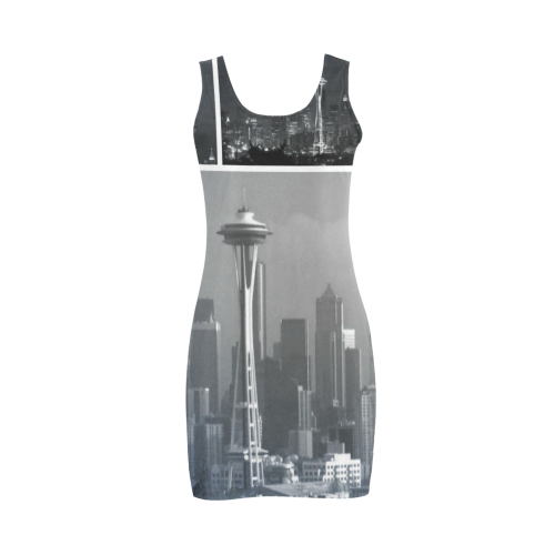 Grey Seattle Space Needle Collage Medea Vest Dress (Model D06)