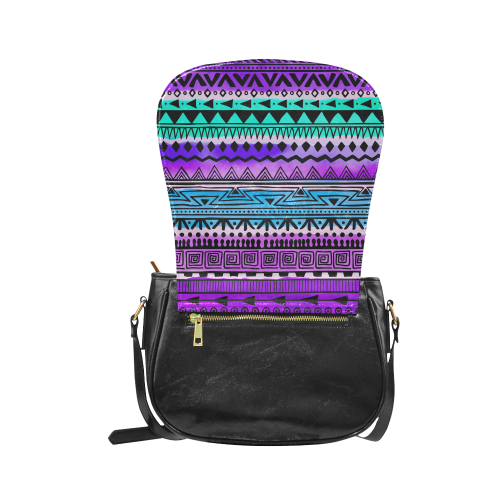 Purple and Teal Tribal Pattern Classic Saddle Bag/Large (Model 1648)