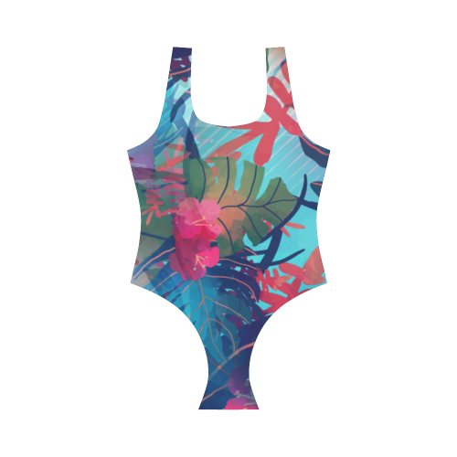 Tropical Blues Vest One Piece Swimsuit (Model S04)