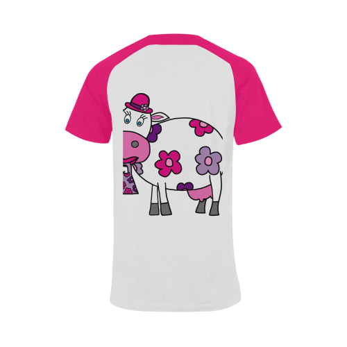 Pink Daisy Cow Men's Raglan T-shirt Big Size (USA Size) (Model T11)