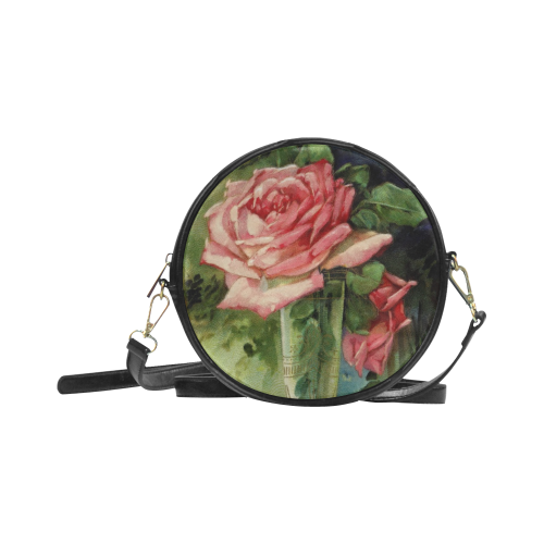 Vintage Vase and Pink Roses Round Sling Bag (Model 1647)