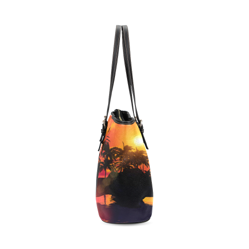 Wonderful sunset Leather Tote Bag/Small (Model 1640)
