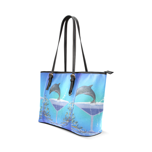 Cute dolphin Leather Tote Bag/Small (Model 1640)