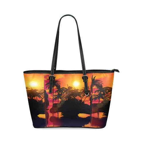 Wonderful sunset Leather Tote Bag/Small (Model 1640)