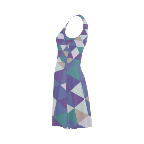 Purple Green Beige Abstract Triangles Atalanta Sundress (Model D04)