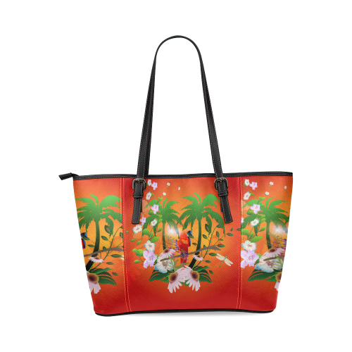 Tropical design Leather Tote Bag/Small (Model 1640)