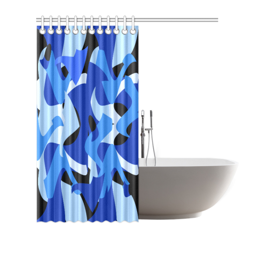 A201 Abstract Shades of Blue and Black Shower Curtain 72"x72"