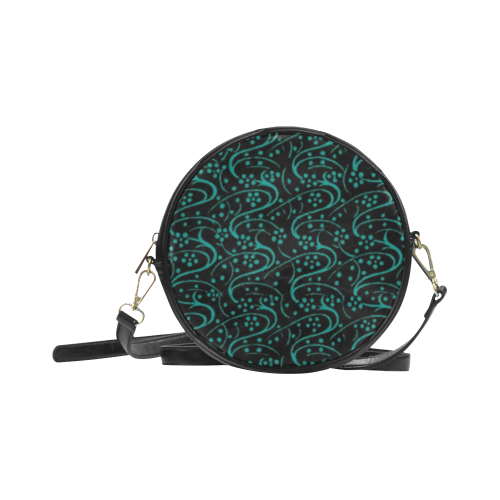 Vintage Swirl Floral Teal Turquoise Black Round Sling Bag (Model 1647)