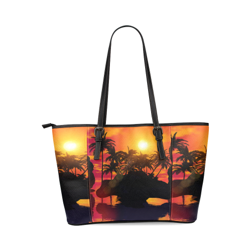 Wonderful sunset Leather Tote Bag/Small (Model 1640)