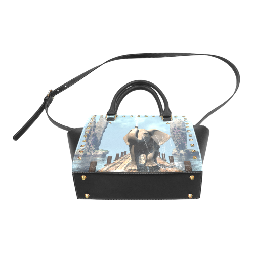 Elephant on a jetty Rivet Shoulder Handbag (Model 1645)