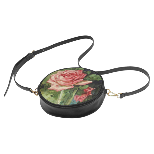 Vintage Vase and Pink Roses Round Sling Bag (Model 1647)