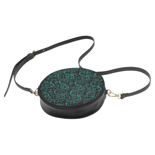 Vintage Swirl Floral Teal Turquoise Black Round Sling Bag (Model 1647)