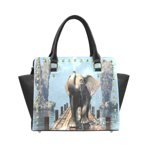 Elephant on a jetty Rivet Shoulder Handbag (Model 1645)