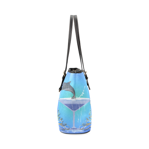 Cute dolphin Leather Tote Bag/Small (Model 1640)