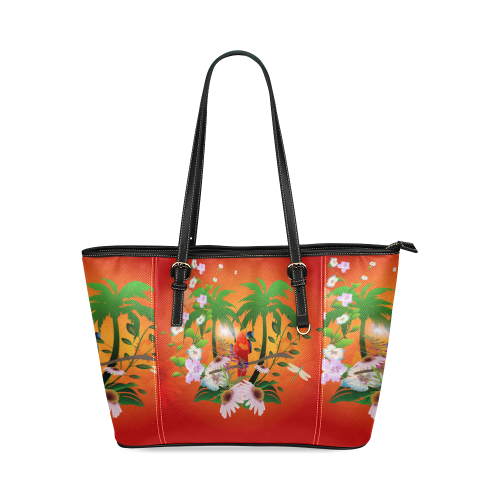 Tropical design Leather Tote Bag/Small (Model 1640)