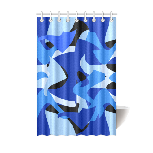 A201 Abstract Shades of Blue and Black Shower Curtain 48"x72"