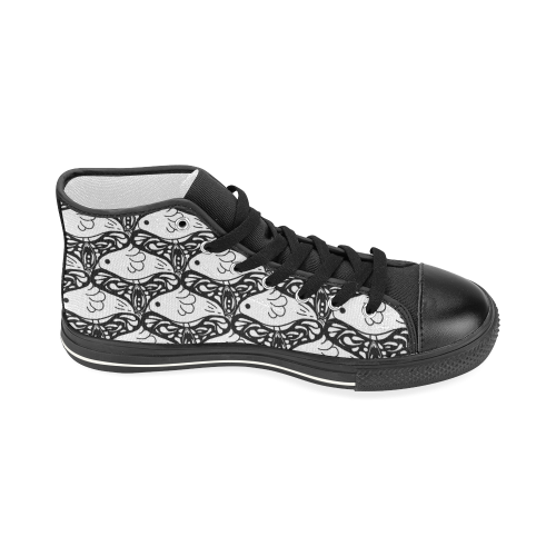 Bird Butterfly Tessellation in Black and White Women's Classic High Top Canvas Shoes (Model 017)