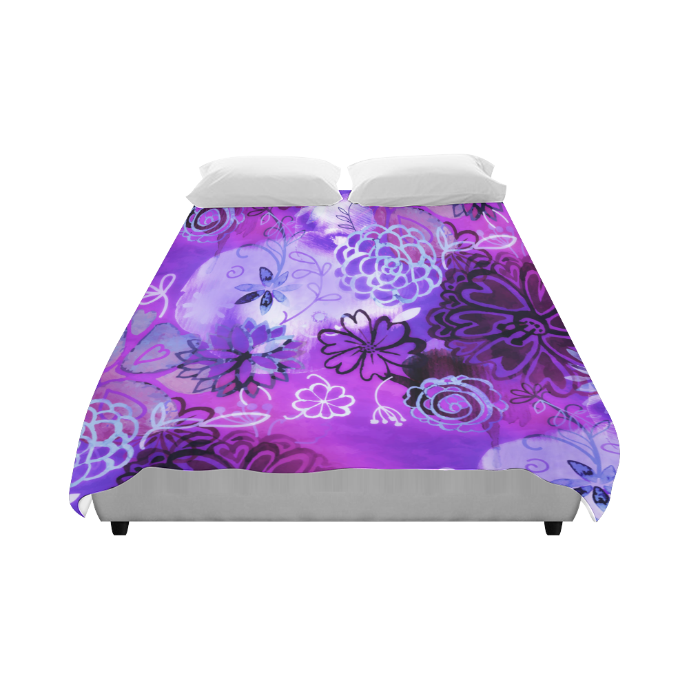 Urban Purple Flowers Duvet Cover 86"x70" ( Alloverprint) ID D284524