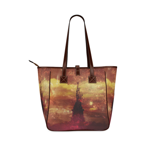 Lady Liberty Yellow Red Stars Classic Tote Bag (Model 1644)