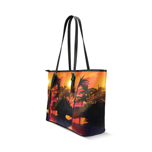 Wonderful sunset Leather Tote Bag/Small (Model 1640)