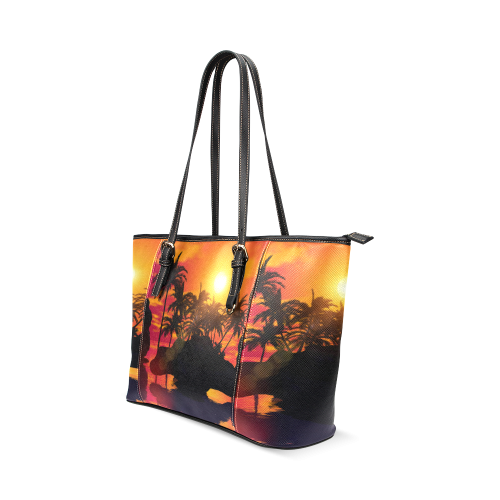 Wonderful sunset Leather Tote Bag/Small (Model 1640)