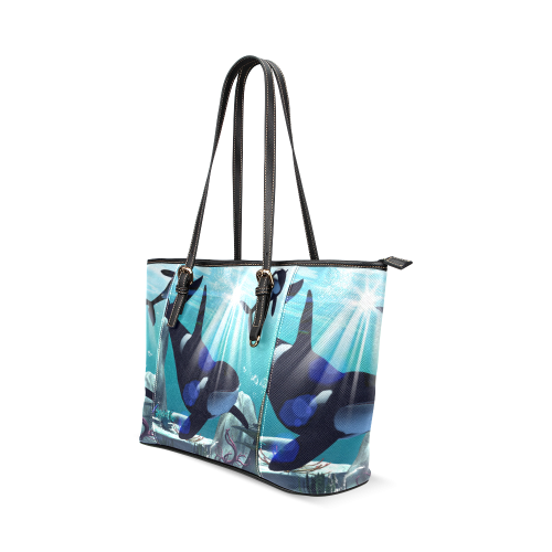 Awesome dolphin Leather Tote Bag/Small (Model 1640)