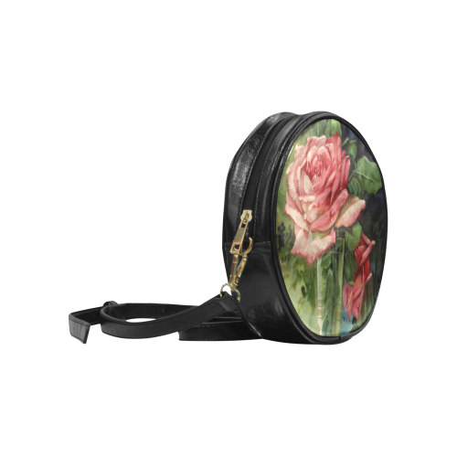 Vintage Vase and Pink Roses Round Sling Bag (Model 1647)