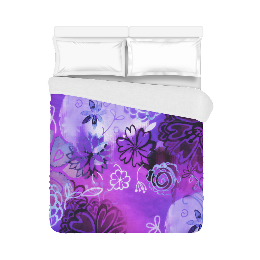 Urban Purple Flowers Duvet Cover 86"x70" ( Alloverprint) ID D284524
