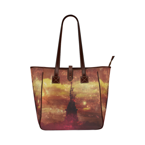 Lady Liberty Yellow Red Stars Classic Tote Bag (Model 1644)