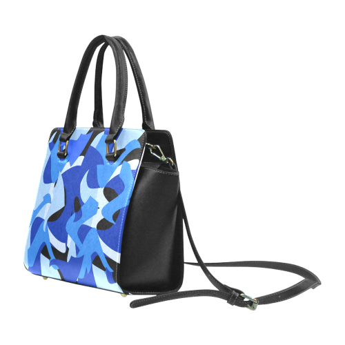 A201 Abstract Shades of Blue and Black Rivet Shoulder Handbag (Model 1645)