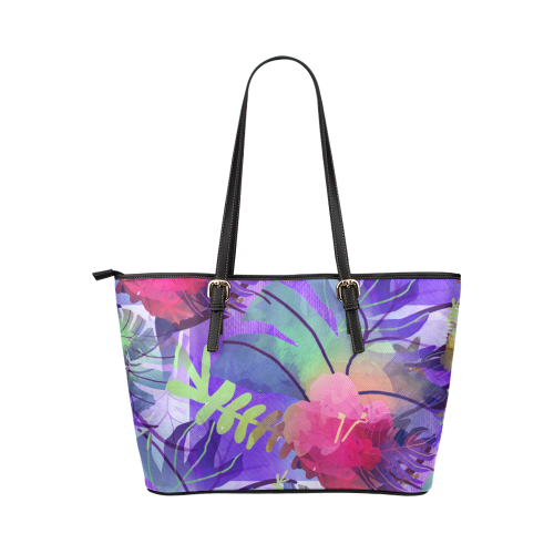 Purple Tropics Pillow Leather Tote Bag/Large (Model 1651)