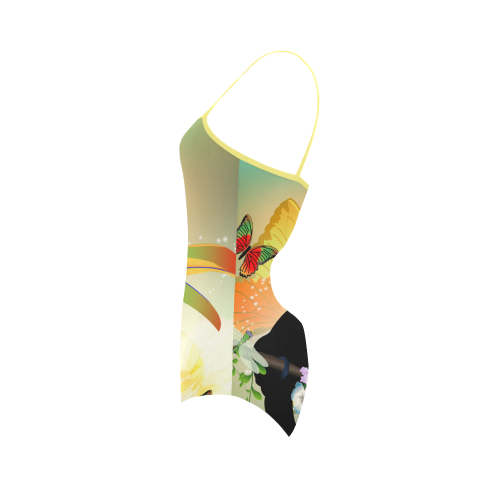 Funny toucan with flowers Strap Swimsuit ( Model S05)