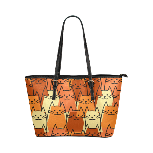Cute Cats Leather Tote Bag/Small (Model 1651)