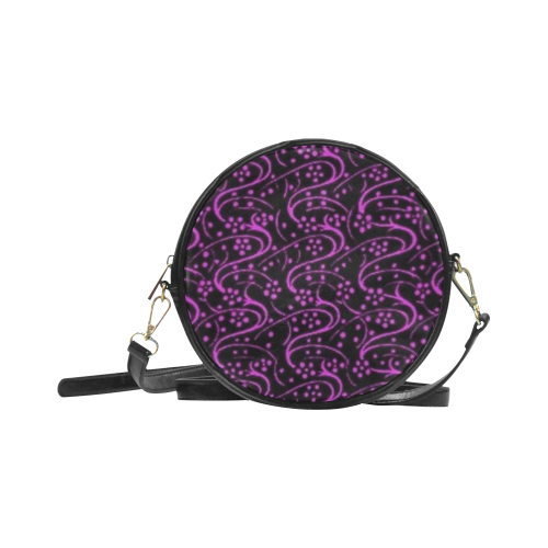 Vintage Floral Purple Amethyst Black Round Sling Bag (Model 1647)