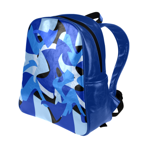 A201 Abstract Shades of Blue and Black Multi-Pockets Backpack (Model 1636)