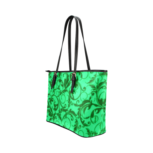 Vintage Swirls Green Leather Tote Bag/Large (Model 1651)
