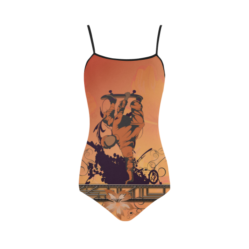 Skadeboarder with floral elements Strap Swimsuit ( Model S05)