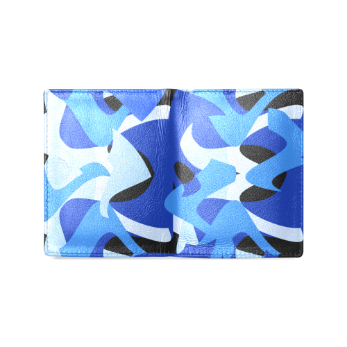A201 Abstract Shades of Blue and Black Men's Leather Wallet (Model 1612)