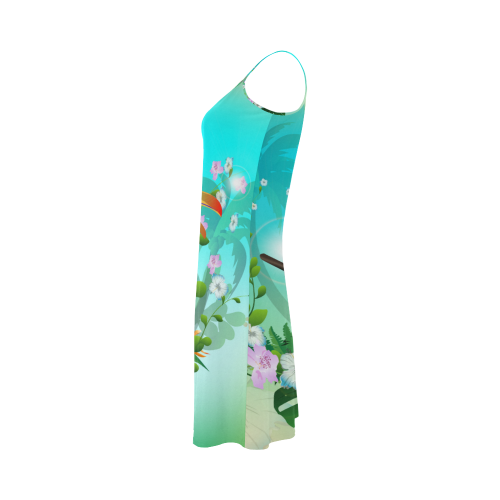 Cute toucan with flowers Alcestis Slip Dress (Model D05)