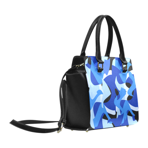 A201 Abstract Shades of Blue and Black Classic Shoulder Handbag (Model 1653)