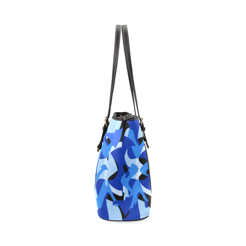 A201 Abstract Shades of Blue and Black Leather Tote Bag/Large (Model 1640)