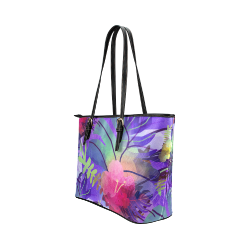 Purple Tropics Pillow Leather Tote Bag/Large (Model 1651)