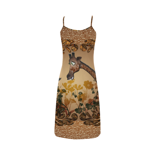 Sweet giraffe with bird Alcestis Slip Dress (Model D05)