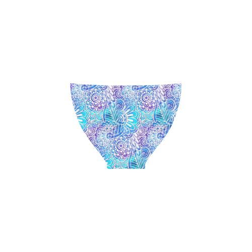 Boho Flower Doodle On Blue Watercolor Custom Bikini Swimsuit