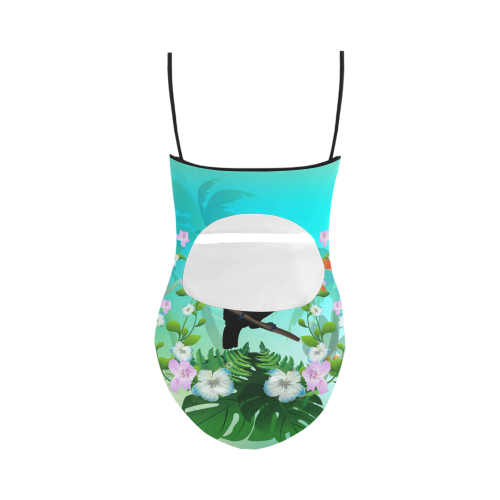Cute toucan with flowers Strap Swimsuit ( Model S05)